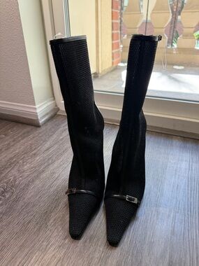 Authentic New Saint Laurent Black Mesh Boots Shoes
